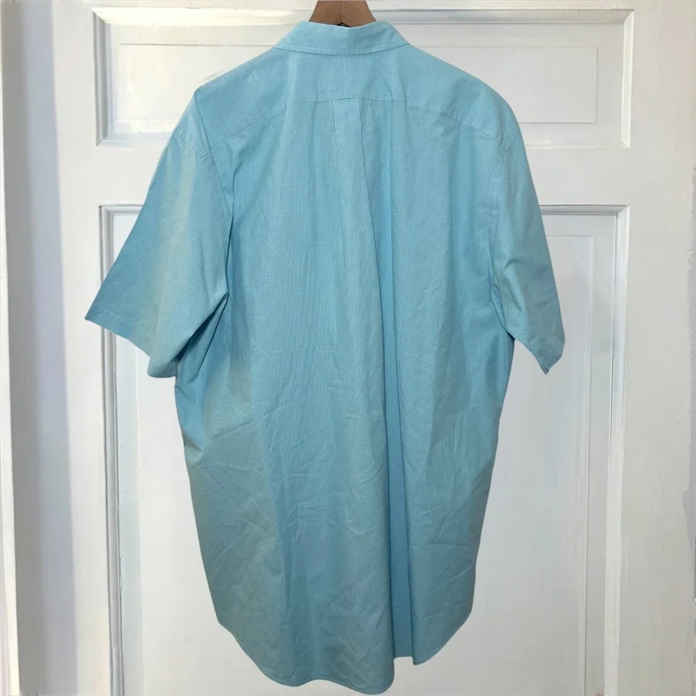 Ralph Lauren Custom Fit Gingham Mens XLT Blue Short Sleeve Button Down Shirt